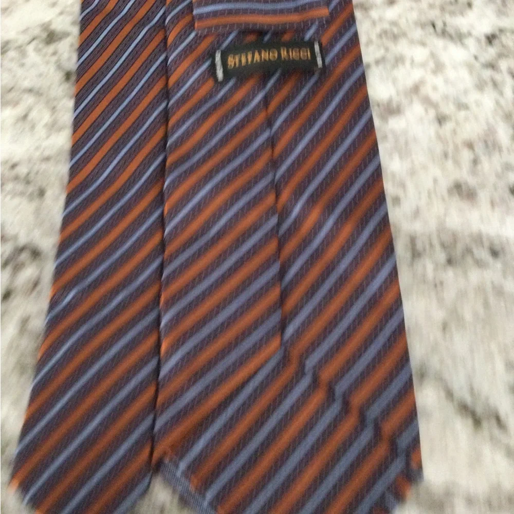 Stefano Ricci Orange and Blue Diagonal Stripe Silk Tie